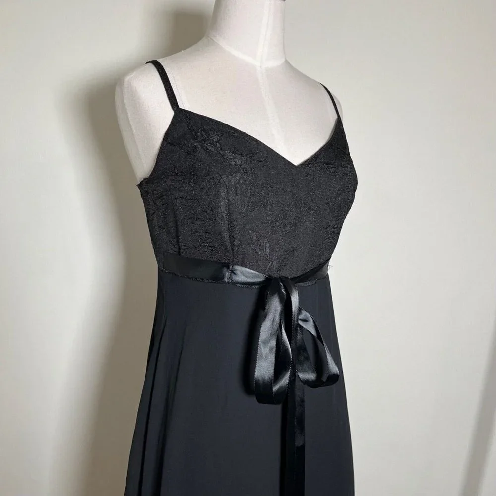 XOXO Vintage 90s Y2K Black Maxi Prom Dress Evening Gown Empire Waist Bow Size 5 - Picture 11 of 16